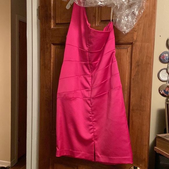 David’s Bridal stretch satin dress. Size 12, color is begonia. Zips in back. - Picture 3 of 5